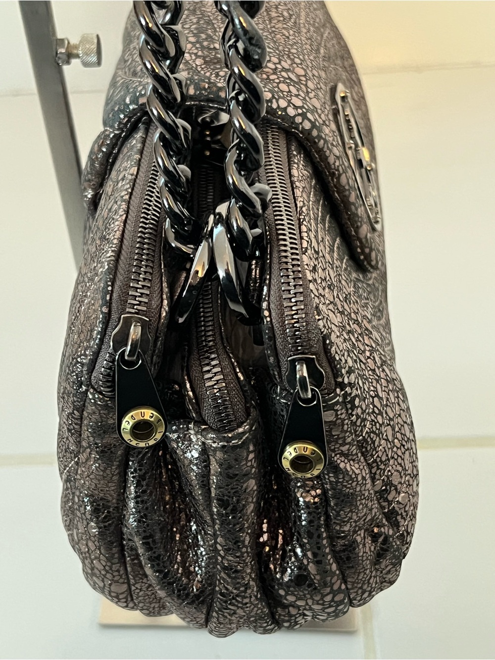 HENRI BENDEL # 7 QUILTED METALLIC SHOULDER BAG. - Picture 5 of 15